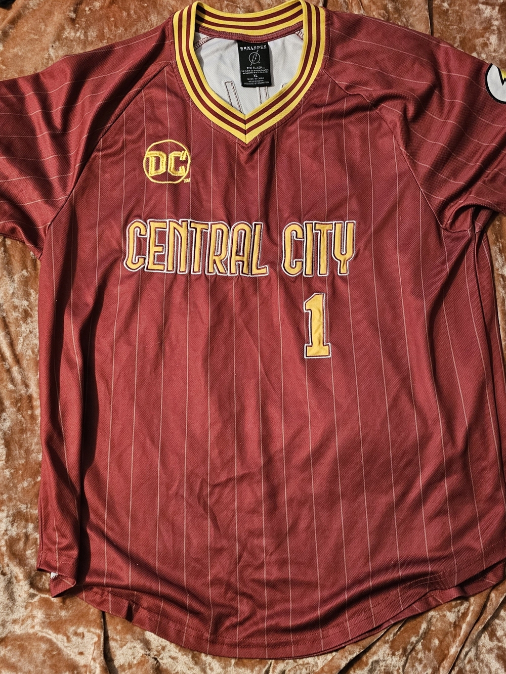 DC THE FLASH B.ALLEN  Central City Maroon Athletic Jersey with Gold Trim